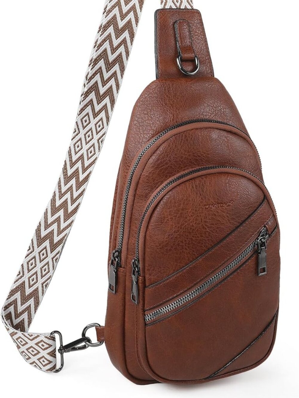 Brown Leather Sling Bag Crossbody Bag, NIB - Picture 5 of 7